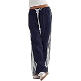 ZAFUL Women's Colorblock Straight Casual Pants Drawstring Slouchy Palazzo Pant Side Striped Lounge Trouser with Pockets