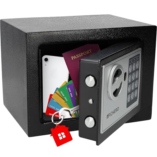 Silvergear Small Code Safe | Steel Safe with Electronic Lock with Digit Code | 2 Keys and Code for Storing Money, Jewellery & Valuables | 17 x 23 x 17 cm | Black