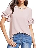 MakeMeChic Women's Summer Crisscross Ruffle Short Sleeve Casual Blouse Tops