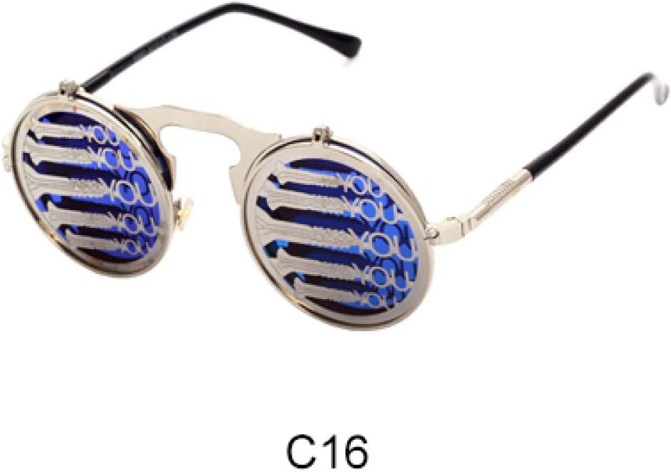 HUYANJING Unique Steampunk Sunglasses Men Women Designer Round Flip Up Sun Glasses Clip Uv400 Vintage Retro Hip Hop Sunglass