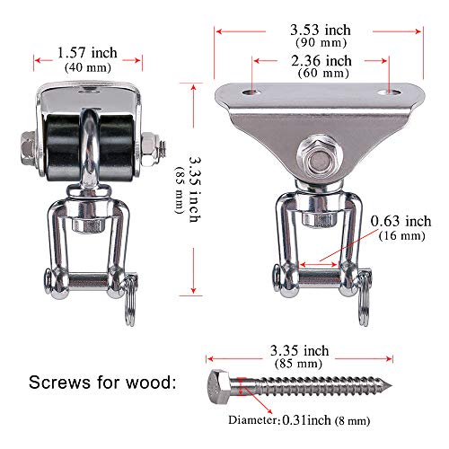 SELEWARE Set of 2 2000 lb Capacity Permanent Antirust SUS304 Silent 360° Swivel Swing Hanger, Heavy Duty Swing Hook with 4 Screw for Concrete Wooden Hanging Hardware for Porch Chair Yoga Hammock Swing