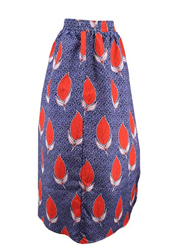 Novia's Choice Women African Floral Print Pleated High Waist Maxi Casual A-Line Skirt(Red Leaf S)