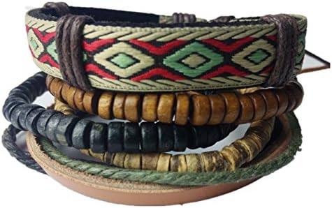 Leather Bracelet for Mens Tribal Symbol for Womens 4pc a Set Adjustable Chain: 8"(20cm)- 11"(28cm)