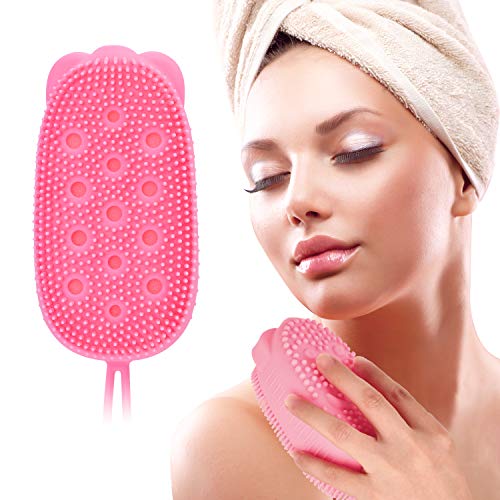 Silicone Bath Body Brush for Woman, Exfoliating Body Scrub Brush, Shower Cleansing Scrubber Brush for Girl, Double-Sided Silicone Sponge Bath Brush with Soft Brush Head and Hard Massage Ball