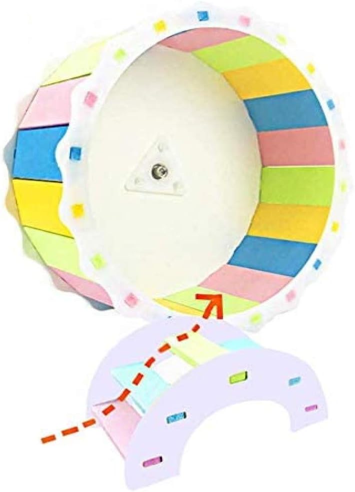 MUMAX Hamster Wheel Toy, Silent Spinner Wooden Wheel Easy Attach to Wire Cage Funny Exercise Toys with Free Rainbow Bridge for Syrian Hamsters Rats Small Animals Gerbil Hedgehog Chinchilla Guinea Pig