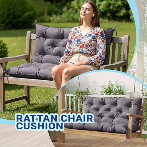 ZxrFxr Waterproof Swing Seat Cushions: 2/3/4 Seater Thick Patio Bench with Anti Slip Stripor Garden Furniture Pad for Stylish Garden Decoration (Dark Grey, 120x100cm)
