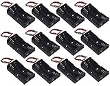 WAYLLSHINE 12 Pcs/1 Dozen 2 x 1.5V AA Battery Holder Case Box Black Wire Leads