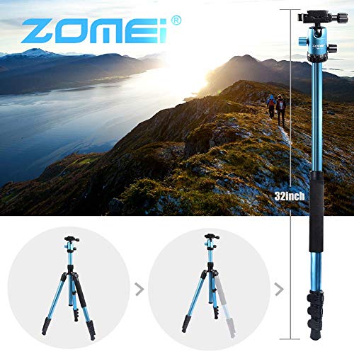 Zomei M3 Tripod Travel Monopod Lightweight Compact with 360 Degree Ball Head and Carry Bag for DSLR Canon, Nikon, Sony Camera (Blue)
