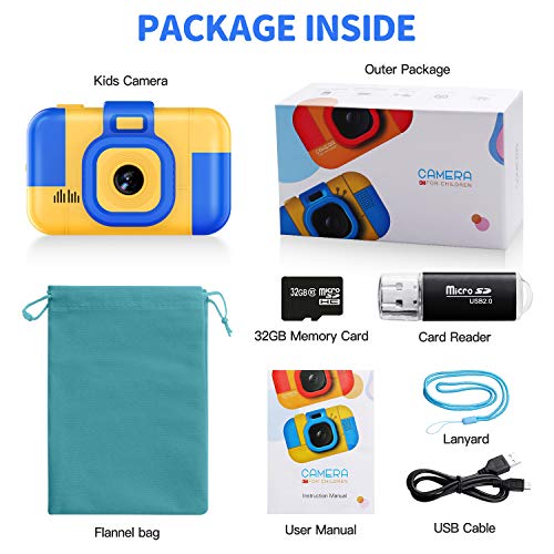 Uverbon Kids Digital Camera 1080P FHD Video 24MP Rechargable Toy Cameras Children Camcorder for Girls Boys 3-8 Years Old Birthday Christmas New Year Gift