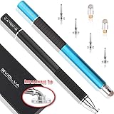 Stylus Pen, Evolva Future Technology Styli with Extra Long Expectancy Infinite Renewable Capacitive Spring Disc and Replacement Fiber Tip (2 x Stylus with Spring Connection – black + blue)