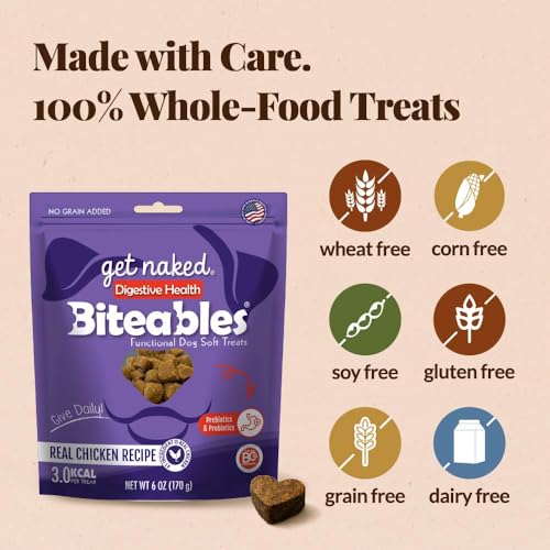 GET NAKED BITEABLES DIGESTIVE HEALTH SOFT DOG TREATS, 6 OZ BAG