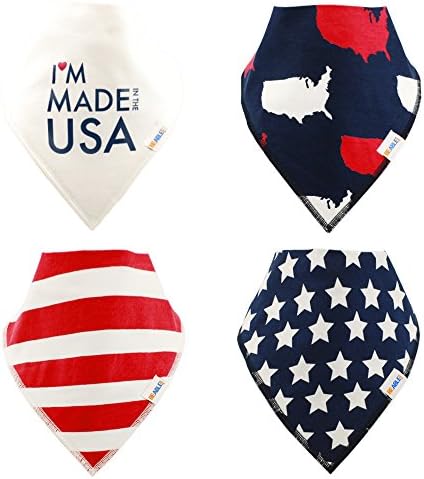 Baby Bibs 4-Pack All Purpose Bib Bandana Gift Set, Drooling &amp; Teething | Absorbent Organic Cotton | Adjustable Snaps | Stylish &amp; Original Designs | 4-Pack Set by BeAble Kids "Patriotic Baby"