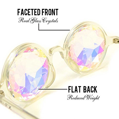 GloFX Transparent Blue Kaleidoscope Glasses – Rainbow Fractal – Flat Back