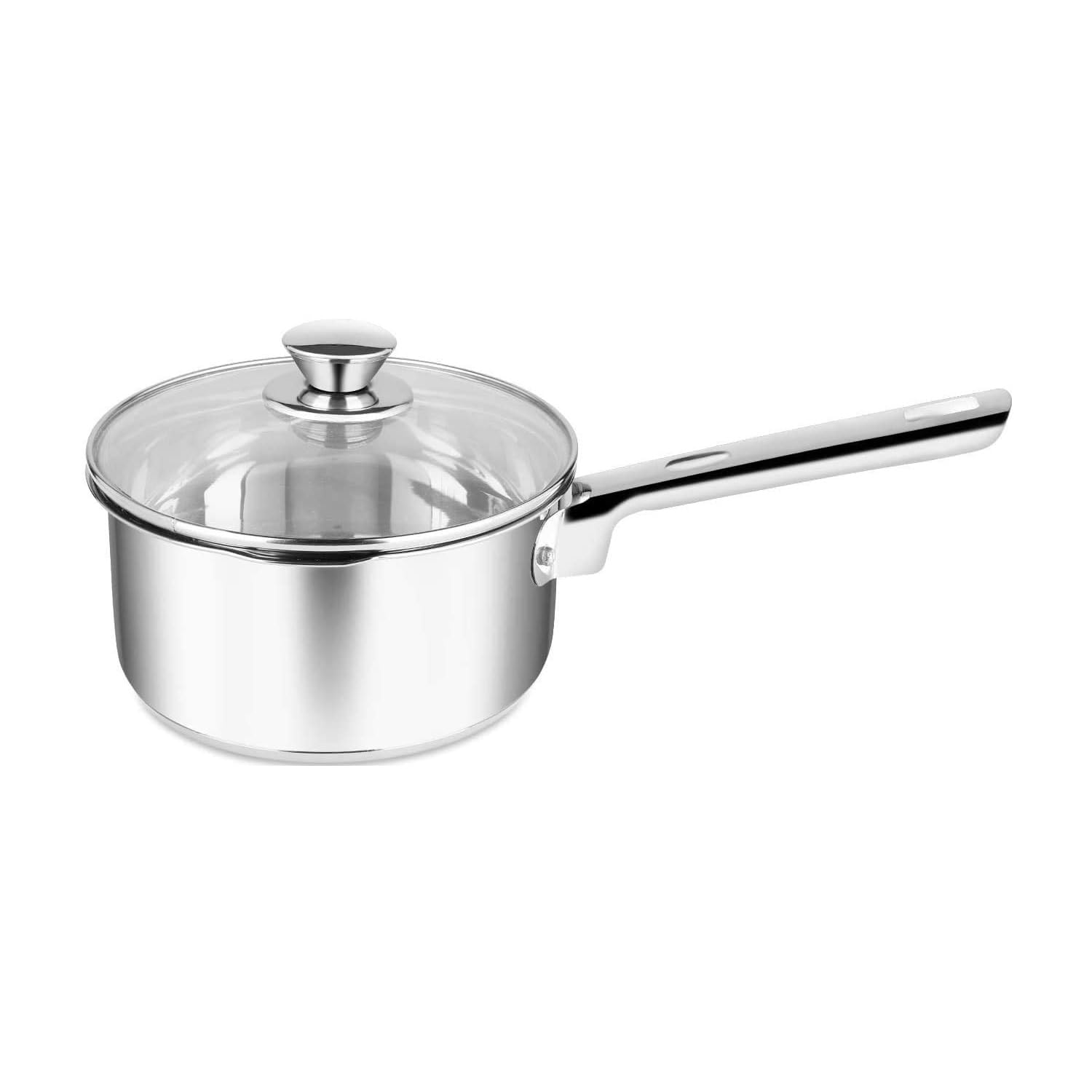Penguin Home Saucepan 16cm, 1.5 Litre Stainless Steel Sauce Pan with Glass Lid/Induction Safe Milk Pot with Double Pouring Lips/MilkPan Cookware Set Cooking Pots & Pans/Dishwasher Safe