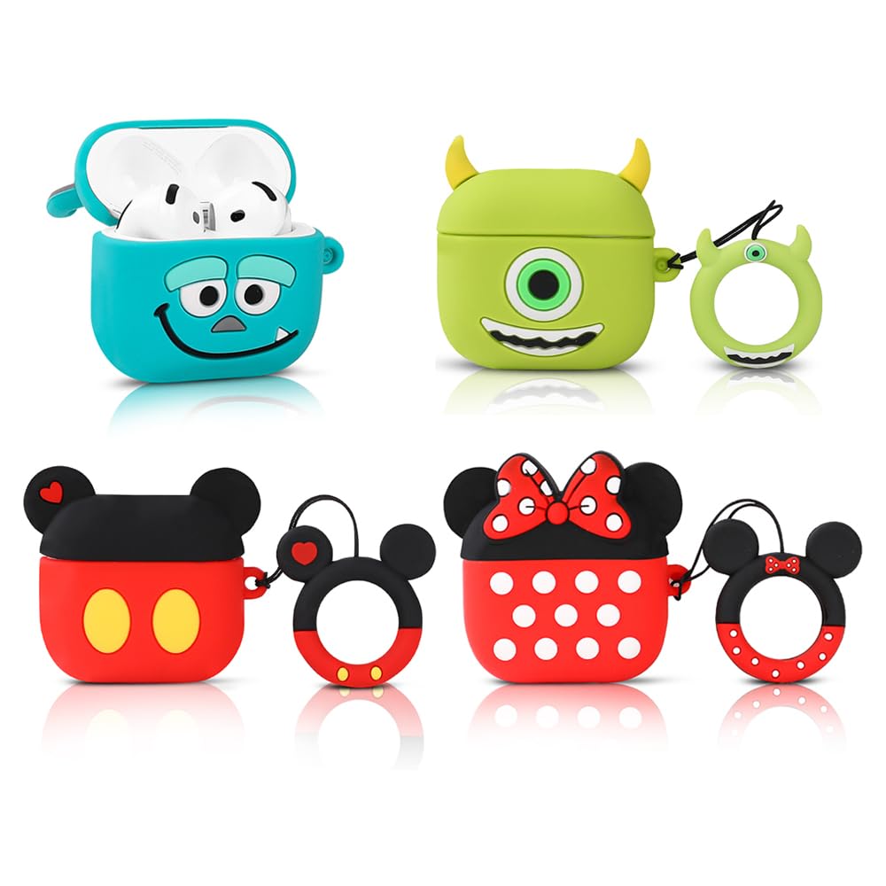View 1 of (4 Pack) Cute Case for AirPods 4 Earbuds (2024), XMBYGY Silicone Cartoon Charging Case Shockproof Protective Headphones Cover with Carabiner for Man Woman Teen (N+C+Q+M)