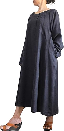 Amazon 柔らかヘンプのタック入りドレス ワンピース チュニック 通販