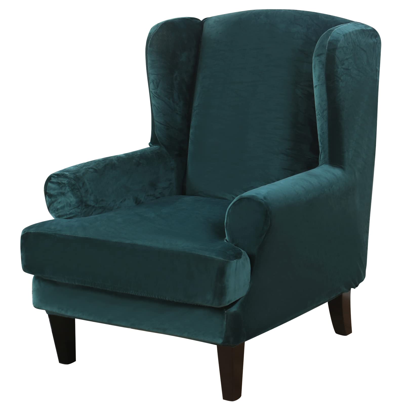 Photo 1 of MIFXIN Wingback Chair Slipcover 2-Piece Velvet Stretch Wing Chair Slipcovers with Cushion Cover Removable Washable Armchair Furniture Protector for Living Room Kids Pets (Emerald Green)