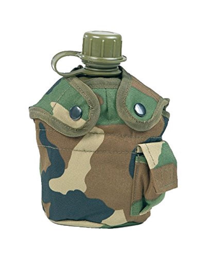 Mil-Tec Us Plastic Field Bottle with Bag Including Aluminium Mug Woodland, Multi-Colour, 22 x 11.5 x 8.5 cm