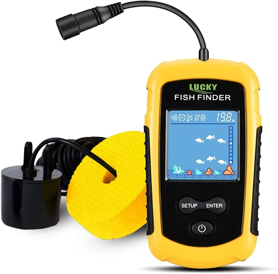 LUCKY Kayak Portable Fish Depth Finder Water Handheld Fish Finder Sonar Castable Kayak Boat Fishfinder Transducer Fishing LCD Display FFC1108: GPS & Navigation