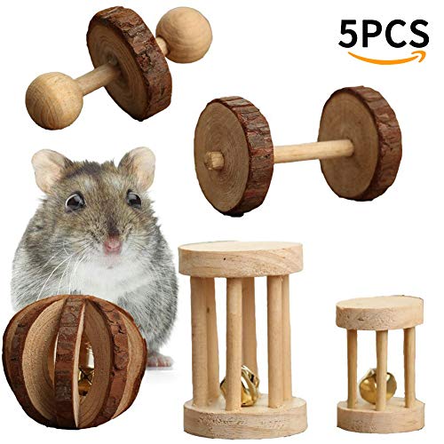 OSOPOLA Hamster Chew Toys - Natural Wooden Teeth Care Molar Toy for Cat Rabbits Rat Guinea Pig Exercise Playing Chewing 5Pcs