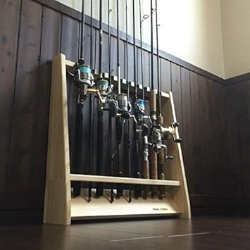 Amazon Wood Works 日本製 ロッドスタンド 片面１０本用 本体 ナチュラル フェルト グリーン Wood Works ロッドスタンド