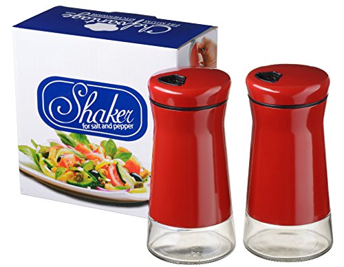 CHEFVANTAGE Salt and Pepper Shakers Set with Adjustable Holes - Red