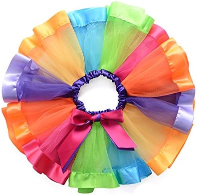 Girls Layered Rainbow Ribbon Colorful Tutu Skirt Dance Princess Ballet Dress Ruffle Tiered Skirt