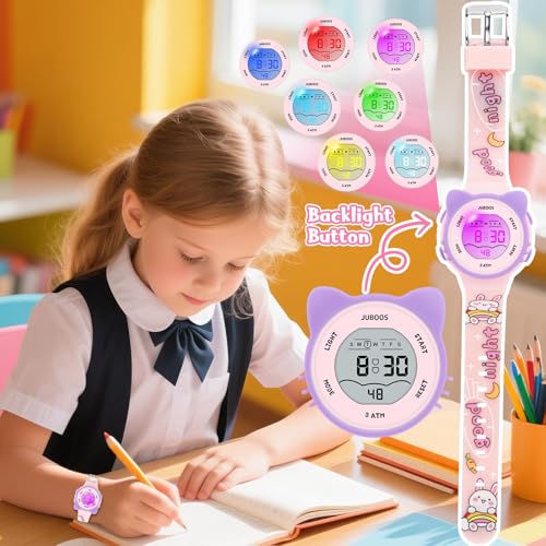 Juboos Kids Digital Watch for Boys Girls 5-18, 7 Colors LED Light Kids Sports Outdoor Wristwatch, Waterproof Watch with Alarm,Stopwatch