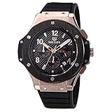 Voeons Men's Watches Chronograph 24 Hr Indicator Military Sports Watches 3ATM Waterproof Luxury Gold Case Quartz Big Dial Silicone Watches