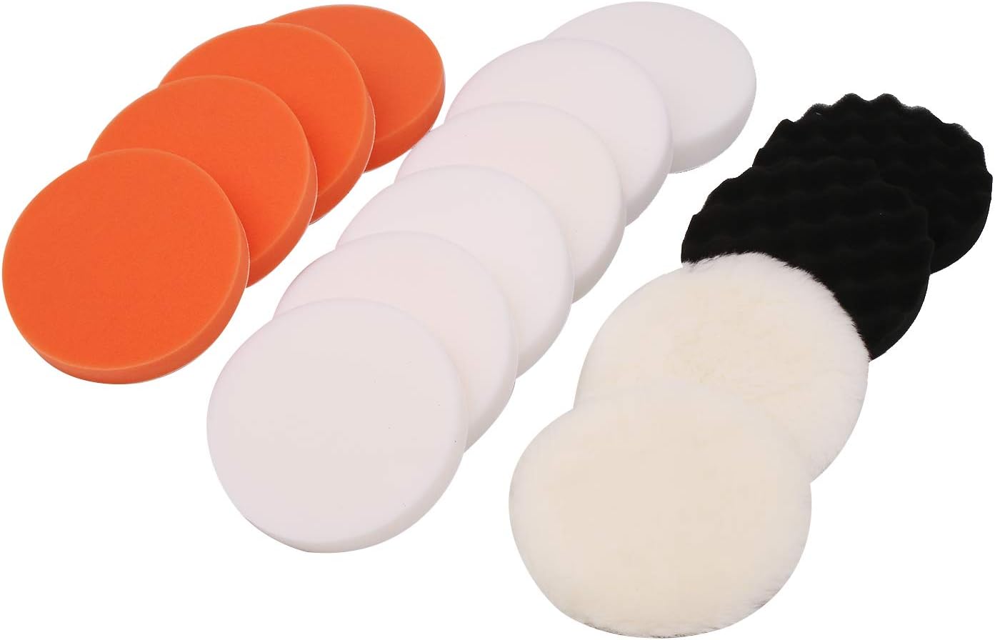 KATSU Polishing Buffer Pads 150mm 6 Inch 14 PCs Car Polishing Sponge and Wool Bonnet Buffing Pads Set for Electric Car Buffer DA Dual Action & Rotary Polisher Polishing Waxing Glazing