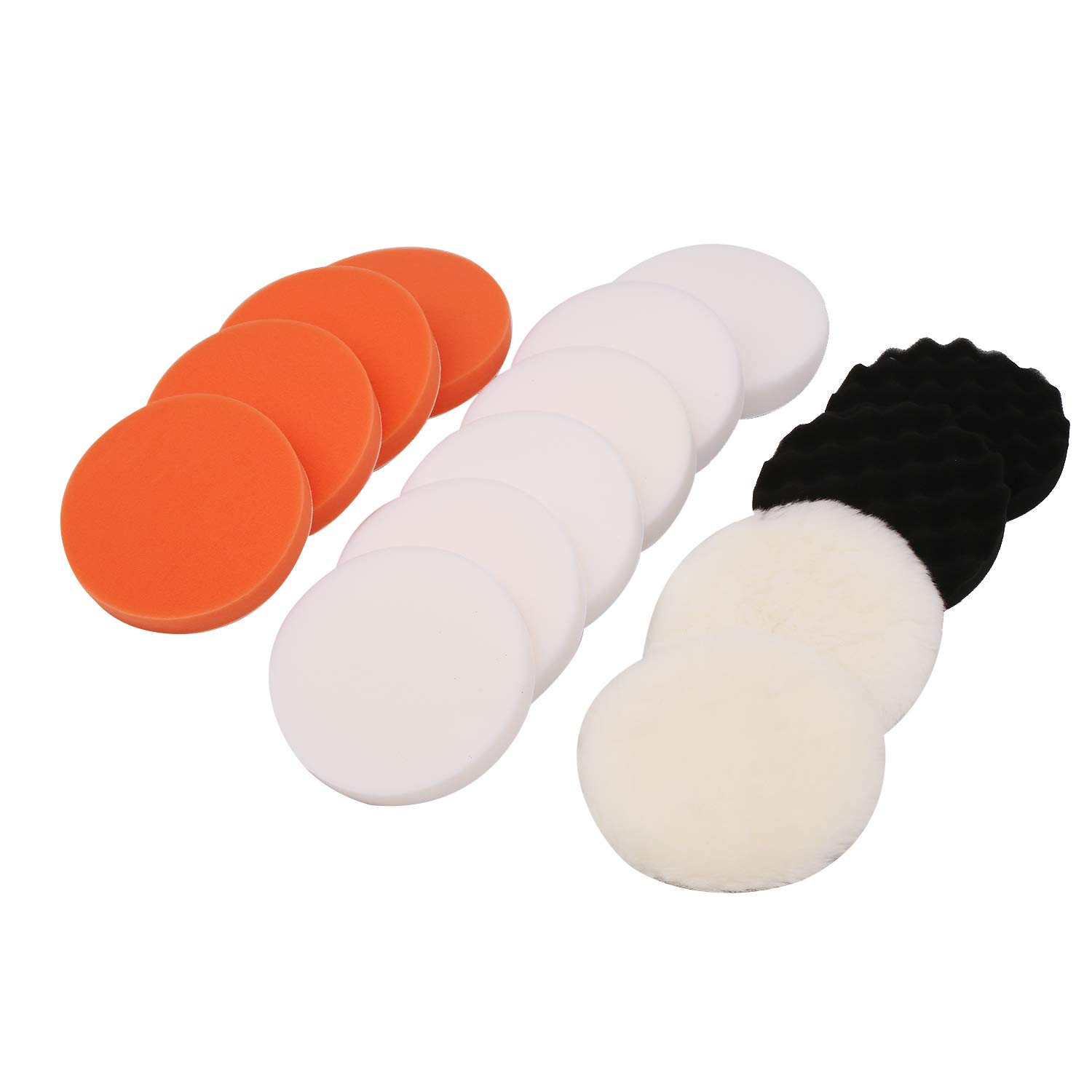 KATSU Polishing Buffer Pads 150mm 6 Inch 14 PCs Car Polishing Sponge and Wool Bonnet Buffing Pads Set for Electric Car Buffer DA Dual Action & Rotary Polisher Polishing Waxing Glazing