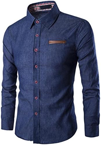 Men Shirt 2017 New Hot Sale Fashion Mens Casual Long Sleeve T-Shirt Business Slim Fit Shirt Cowboy Blouse Top by Neartime (M, Navy)