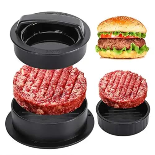 Forma De Hambúrguer 3 em 1 Modelador De Hamburguer 12,3cm x 10,5cm Base Removível Facil De Usar e Limpar hamburguer Artesanal Caseiro Churrasco