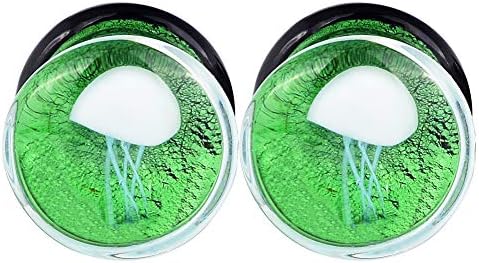 Lianrun 1Pair Glass Ocean Jellyfish Ear Plugs Gauges Expander Tunnels 6 Style to Choose Size 0g-5/8