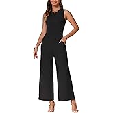 Allegra K Summer Jumpsuit for Women's Dressy Casual Outfits Sleeveless Crewneck Wide Leg Pants