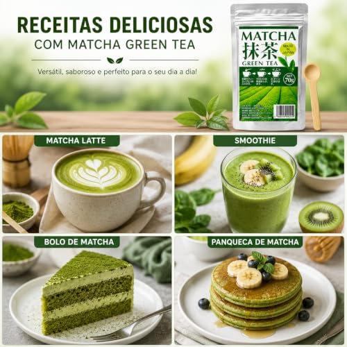 Chá Verde Matcha em Pó Japonês Kawahara 70G + Mini Colher Medidora Ekos - 2 Unidades