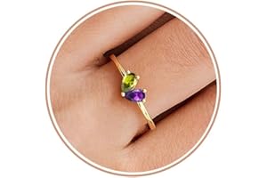TOSGMY Gold Birthstone Rings for Women Non Tarnish Stackable Ring Dainty 14K Gold Plated Heart CZ Emerald Gemstone Ring Wedding Engagement Promise Ring Birthday Personalized Valentines Day Gifts for Her