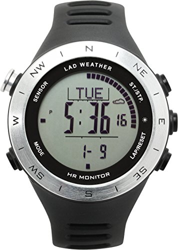 Lad-Weather Heart-Rate-Monitor Altimeter-Barometer-Digital-Compass USB-Rechargeable Climbing-Trekking-Fishing-Hiking-Outdoor-Watch (Silver+)
