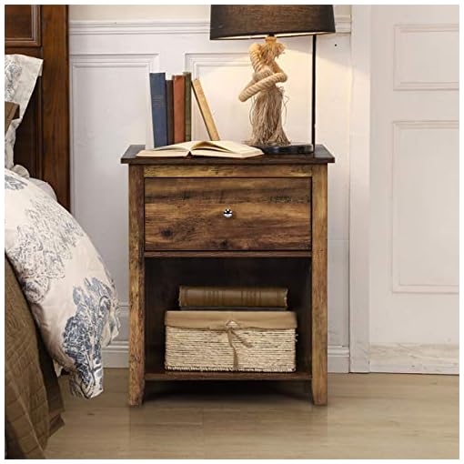 Giantex 2 Tier Nightstand With Sliding Drawer Open Compartment Wood Look Bedside Table Side Table File Cabinet Storage Table For Bedroom End Table Rustic Brown 1 Beachfront Decor