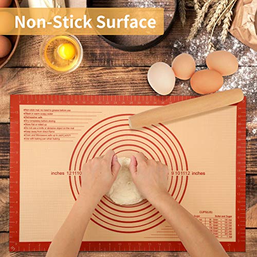 Silicone Baking Mats with Measurement - Set of 3 Sheet (1 Large 2 Half) Non-stick Pastry Mat for Rolling Dough Kitchen Kneading Mat for Making Cookies, Macaron, Bread, Pizza, Pie Reusable Oven Liner