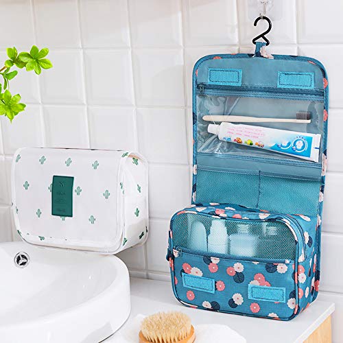 Multifunctional Lightweight Toiletry Bags Travel Cosmetic Bags For Women Waterproof Make Up Organizer with Sturdy Hook Portable Compact Bathroom Pouch with Large Capacity (Large, White-Cactus) - Thumbnail 6