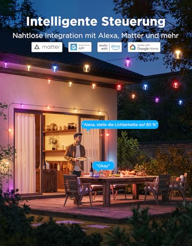 Govee Outdoor Fairy Lights, 30 m Dimmable RGBWIC LED Fairy Lights with 16 Million Colours and 111 Scene Modes, 80 lm per LED, Service Life 25,000 Hours, Works with Alexa, Google Assistant, Matter