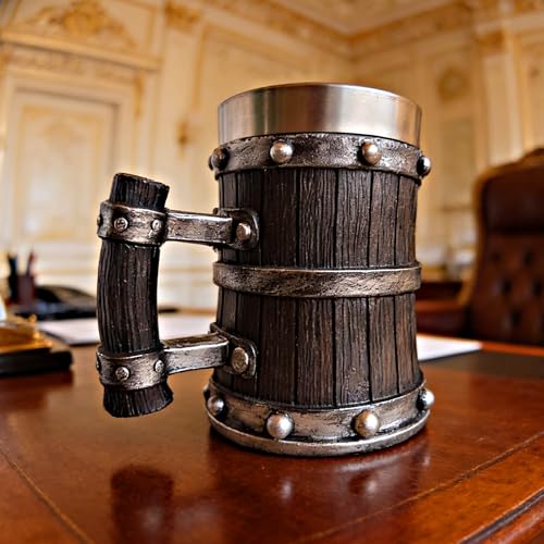 Medieval Viking Wooden Beer Stein, 304 with Stainless Steel Liner,Nordic Viking Runes Tankard Coffee Cup Home Decor, Capacity 20 OZ (Black) Men Father’s Day Gift | Beer Mug | Dubai Souvenir