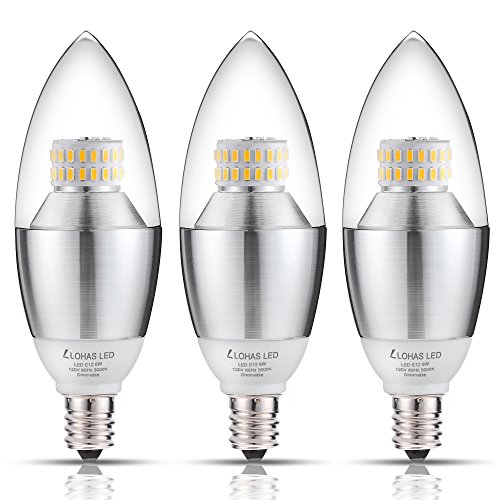 (Pack of 3) LED Candelabra Bulbs, LOHAS 6Watt Soft White (3000K