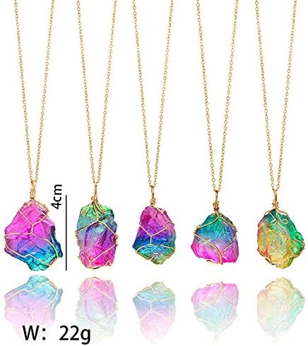 Valentine‘s Day Gift Rainbow Irregular Quartz Stone Pendant Crystal Gemstone Necklace for Women (Blue)