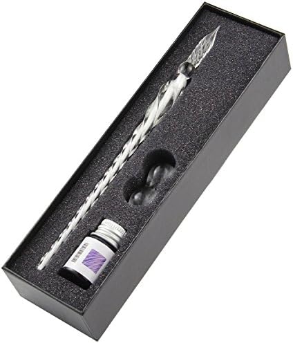 Ziv Glass Dip Pen, Crystal Glass Ink Gift Pen Vintage Handmade Did Pen For Writing Art Decoration with Gift Case (White 01)