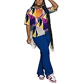 PINSV Women 2 Piece Outfits Short Sleeve Top and Flare Pants Lounge Sets Tracksuit