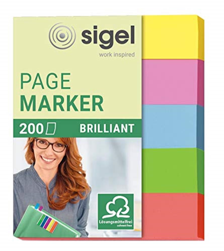 SIGEL HN625 Brilliant Index Page Markers, 5 x 40 strips, Yellow/Pink/Green/Blue/Red