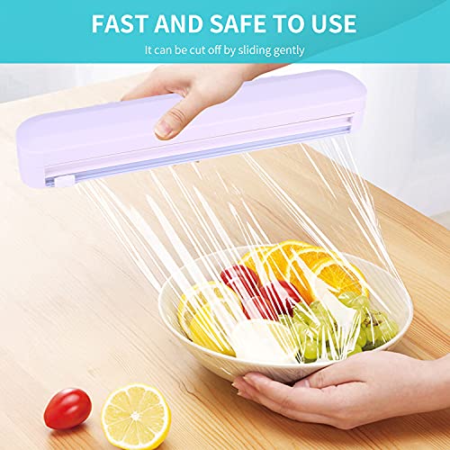 Lupekabe Wrap Dispenser with Slide Cutter, Food Wrap Cutter, Reusable Cling Film Cutter Dispenser Double Elastic Buckle Adjustable Length for Aluminum foil, Cling Film