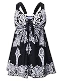 NONWE Women's Plus-Size Swimsuit Retro Print Two Piece Pin up Beachwear Swimwear,Black,US 22-24W